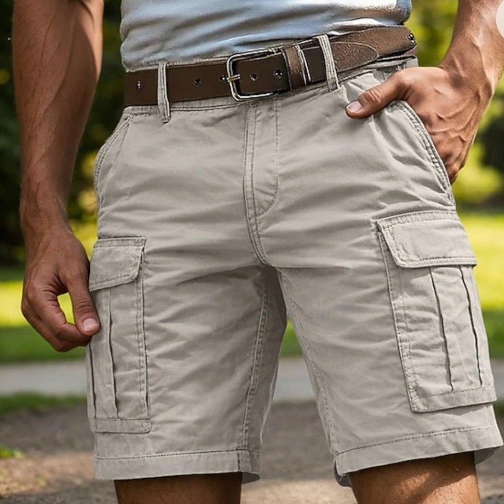 Tommy Hilfiger Men's Light Grey Khaki Long Cargo Shorts Size 36W NWT 100% Cotton